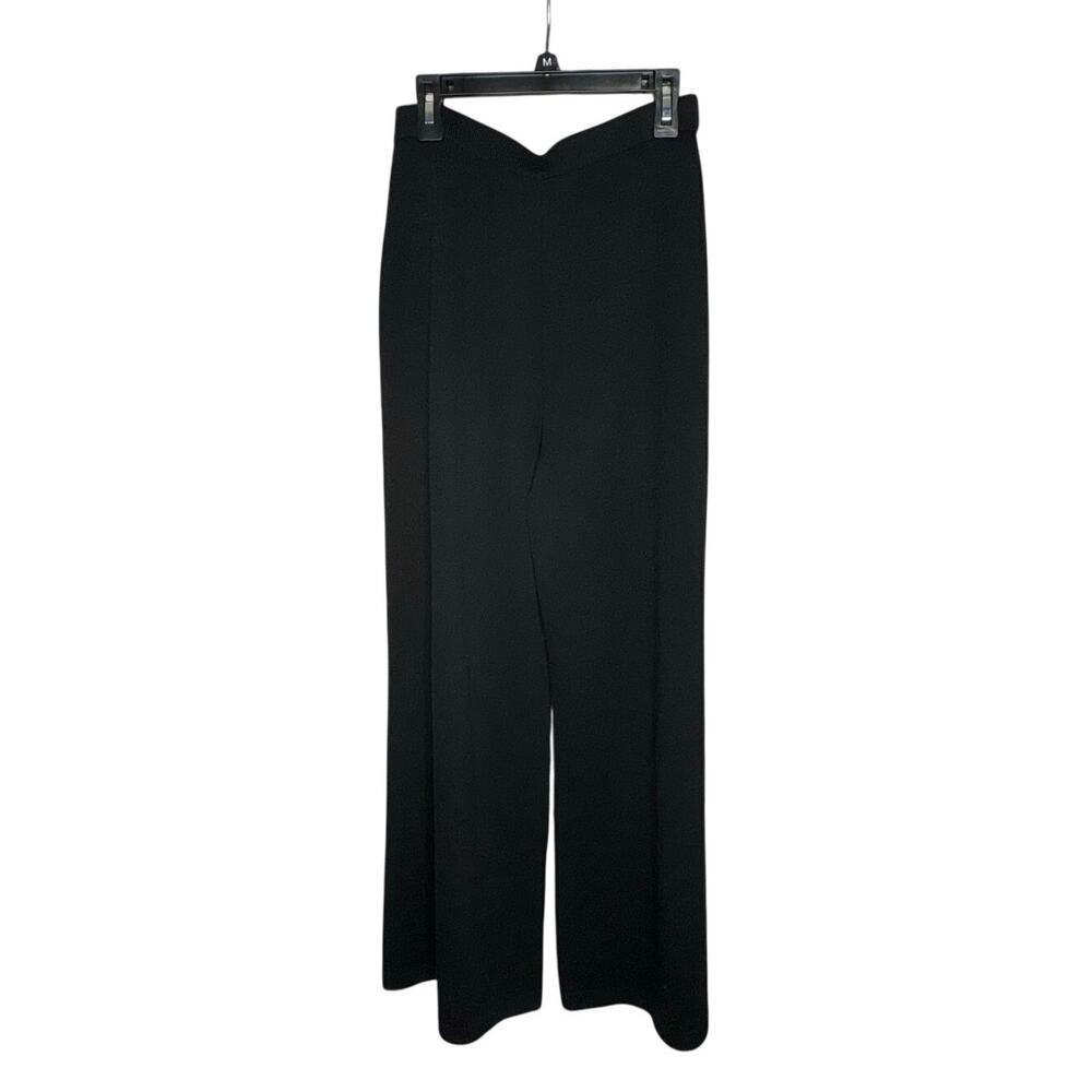 St. John Evening Santana Knit Black Wide Leg High Waist Pull on Pants Size 2